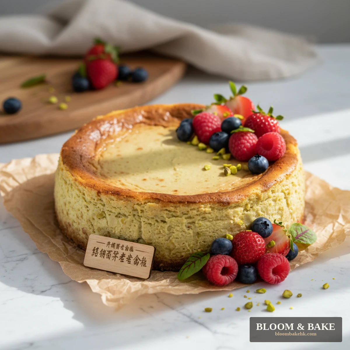 訂造蛋糕 開心果芝士蛋糕 – 經典巴斯克開心果芝士蛋糕 — Bloom & Bake 香港 訂造蛋糕 精品圖