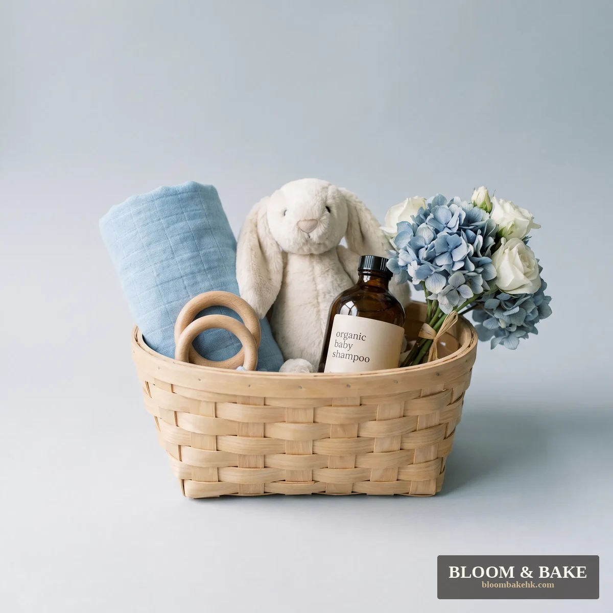 BB禮物籃-粉色小兔子套裝 — 卡通公仔花束 Bloom & Bake