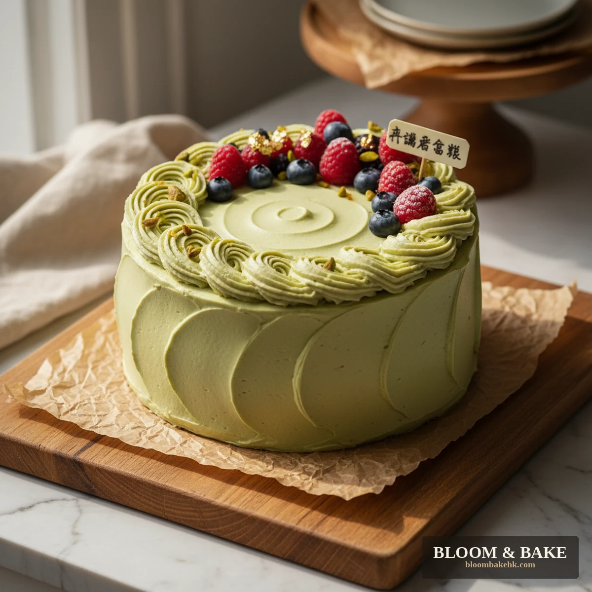 訂造蛋糕 開心果蛋糕 – 開心果朱古力夾心蛋糕 — Bloom & Bake 香港 訂造蛋糕 精品圖