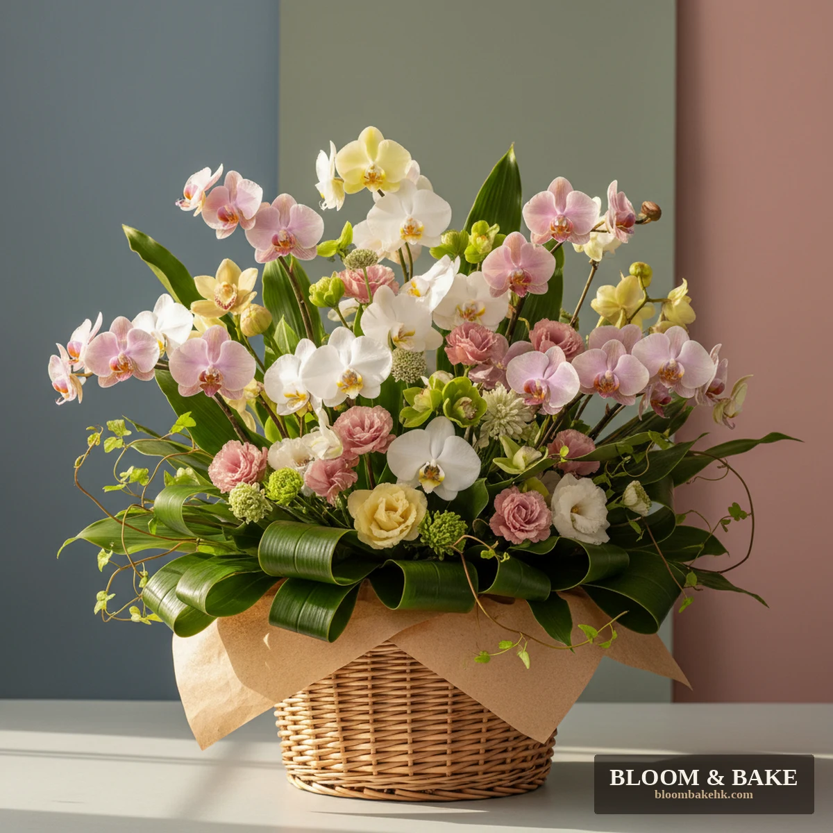 鮮花花藝 蘭花花籃 – 事事順心 — Bloom & Bake 香港 鮮花花藝 精品圖
